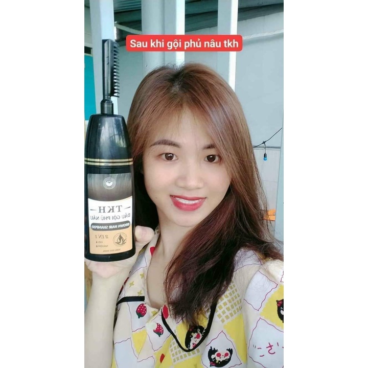 Dầu gội phủ bạc phủ nâu TKH, dầu gội đầu nhuộm tóc màu nâu hạt dẻ, màu đen tại nhà, kèm lược Trần Kim Huyền TKH228