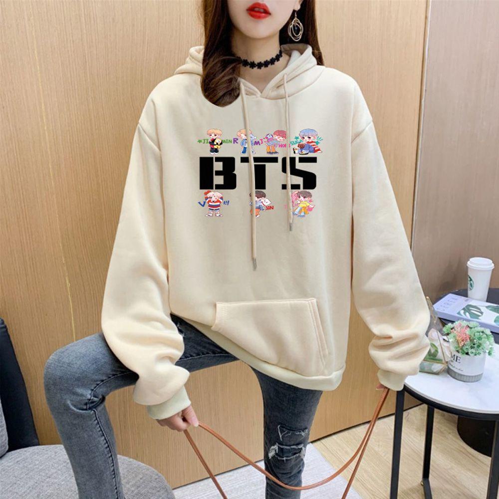 Áo Hoodie Polyester Thoáng Khí Tay Dài In Hình BTS Thời Trang
