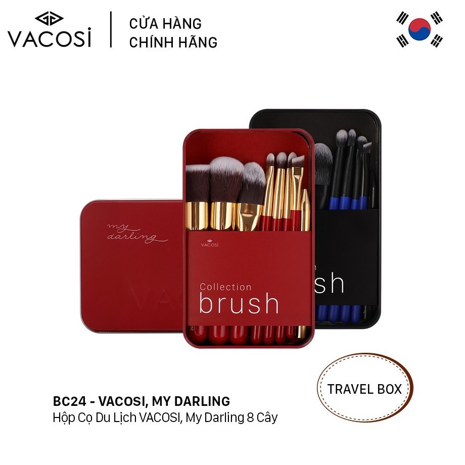 [Hàng chính hãng] Bộ cọ hộp sắt 8 cây Vacosi Makeup House (Đen) Tặng hộp phấn mắt 3 màu Vacosi Eyeshadow 5g ngẫu nhiên