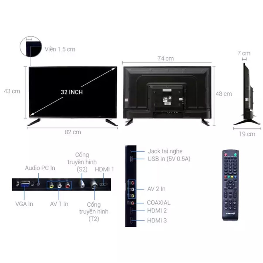 Tivi T2 Asanzo 32 inch 32T31 HD Ready, Tích hợp truyền hình DVB-T2, Tivi giá rẻ - Bảo Hành 2 Năm