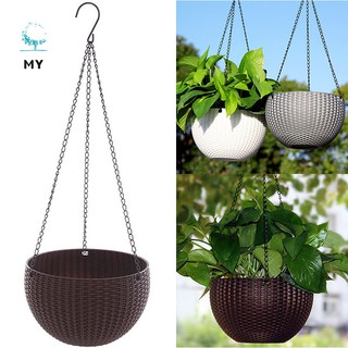 Giỏ resin trồng cây giả đan mây hình tròn đẹp mắt