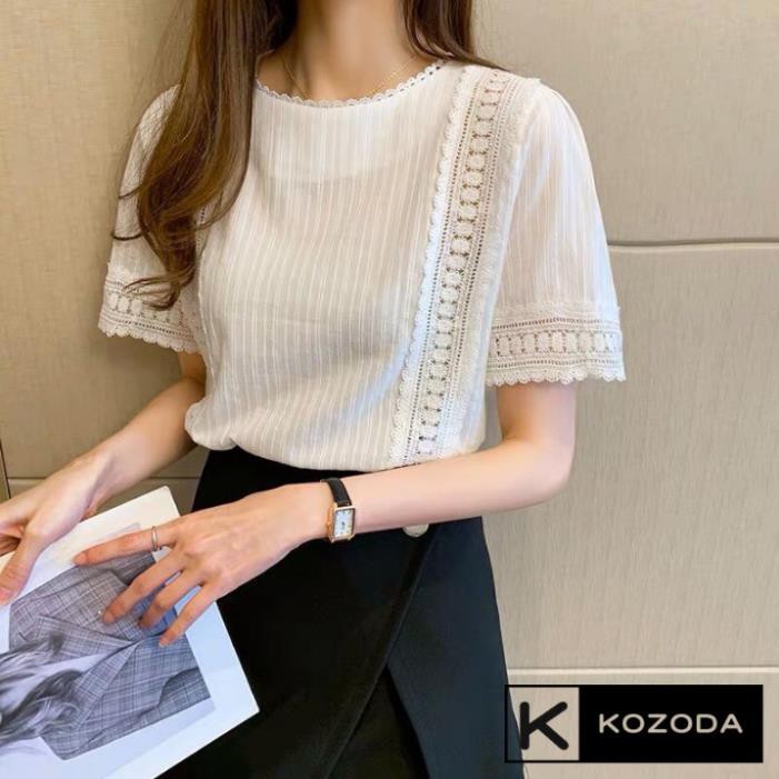 Áo Sơ Mi Kiểu Nữ Màu Trắng đẹp ngắn tay phong cách ulzzang vintage hàn quốc cao cấp họa tiết ren kozoda SM8a !