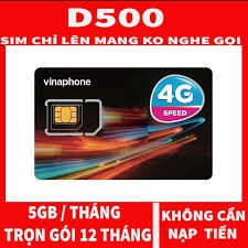 Sim data vina (D500),vào mạng miễn phí 12 tháng không cần nạp tiền,gia hạn