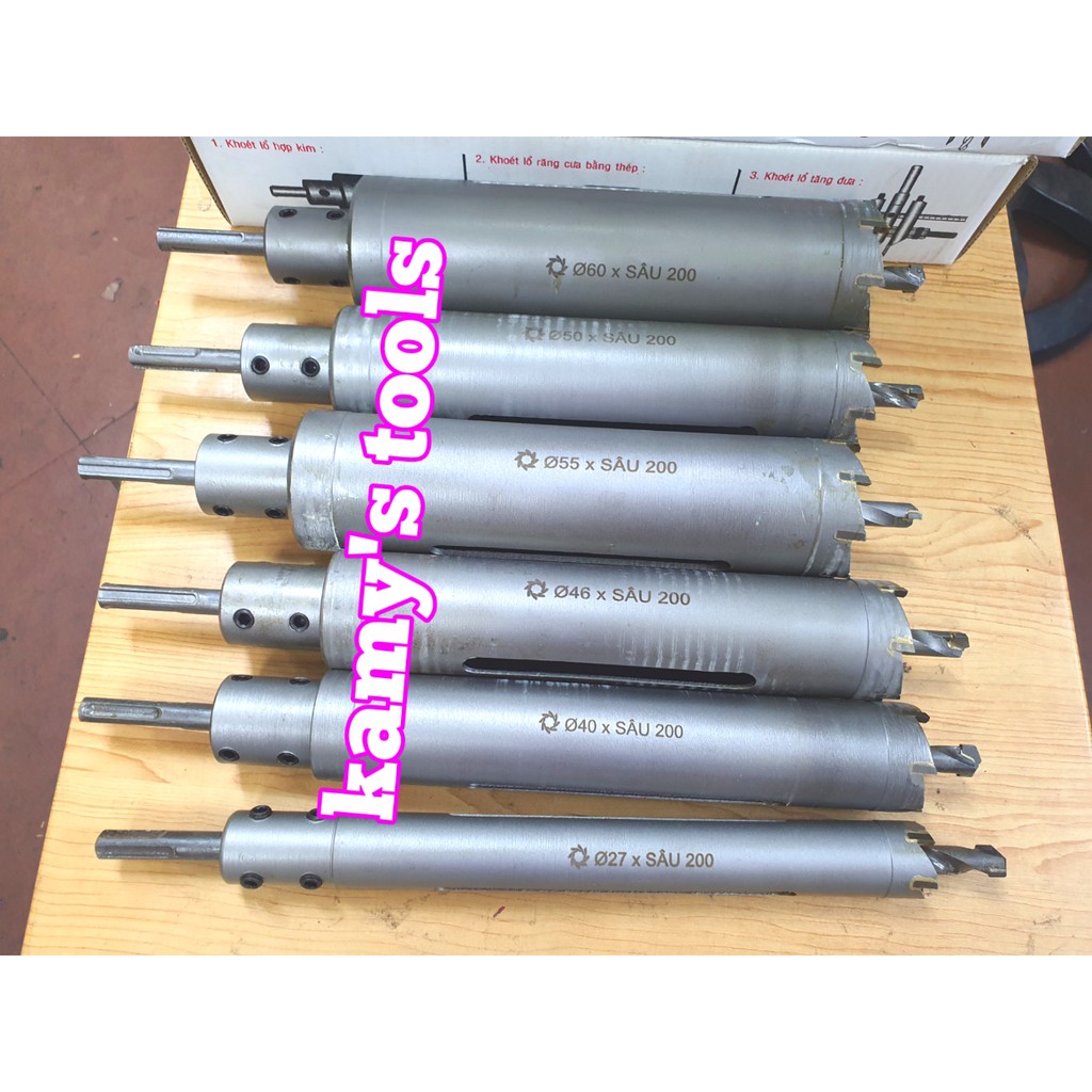 Mũi khoan rút lõi khoét lỗ xuyên tường 27, 30, 32, 34, 42, 46, 50, 55, 60mm dài 200mm Thắng Lợi