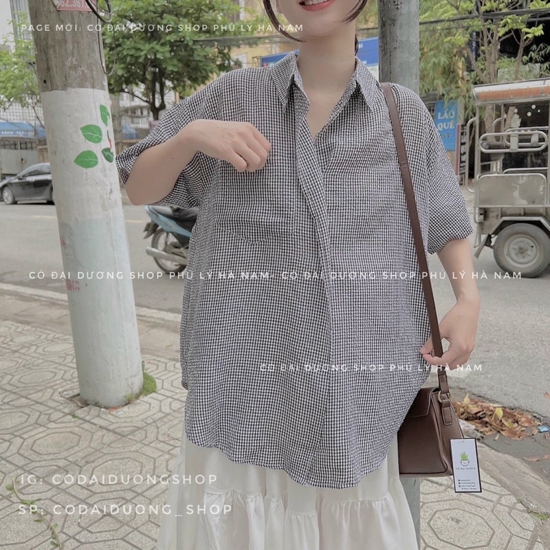 [Ảnh thật/video] Áo sơmi cộc tay vạt lệch chất xốp mát mẻ/ sơ mi nữ không có khuy