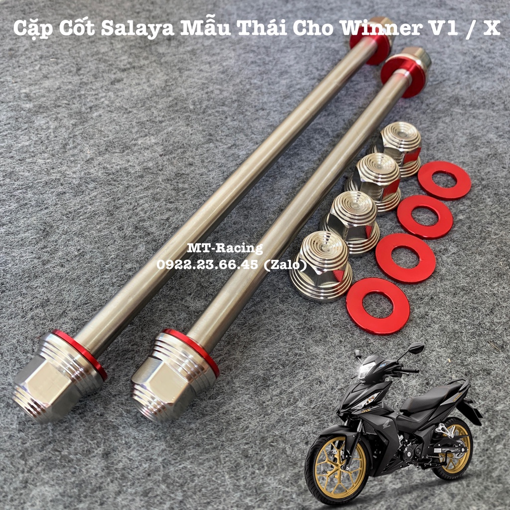 Cốt Bánh Salaya V2 Cho Winner Các Đời Chuẩn Inox304 Siêu Sáng Kèm Lông Đền Nhôm Đỏ