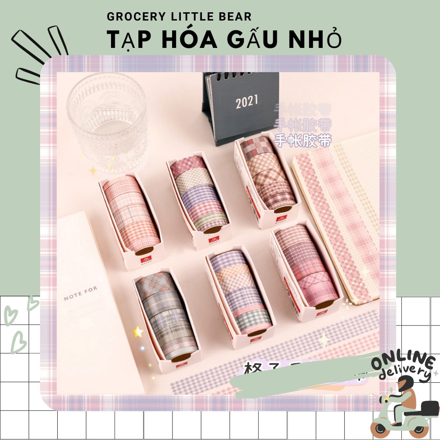 Set 6 cuộn băng keo washi kẻ caro xinh xắn