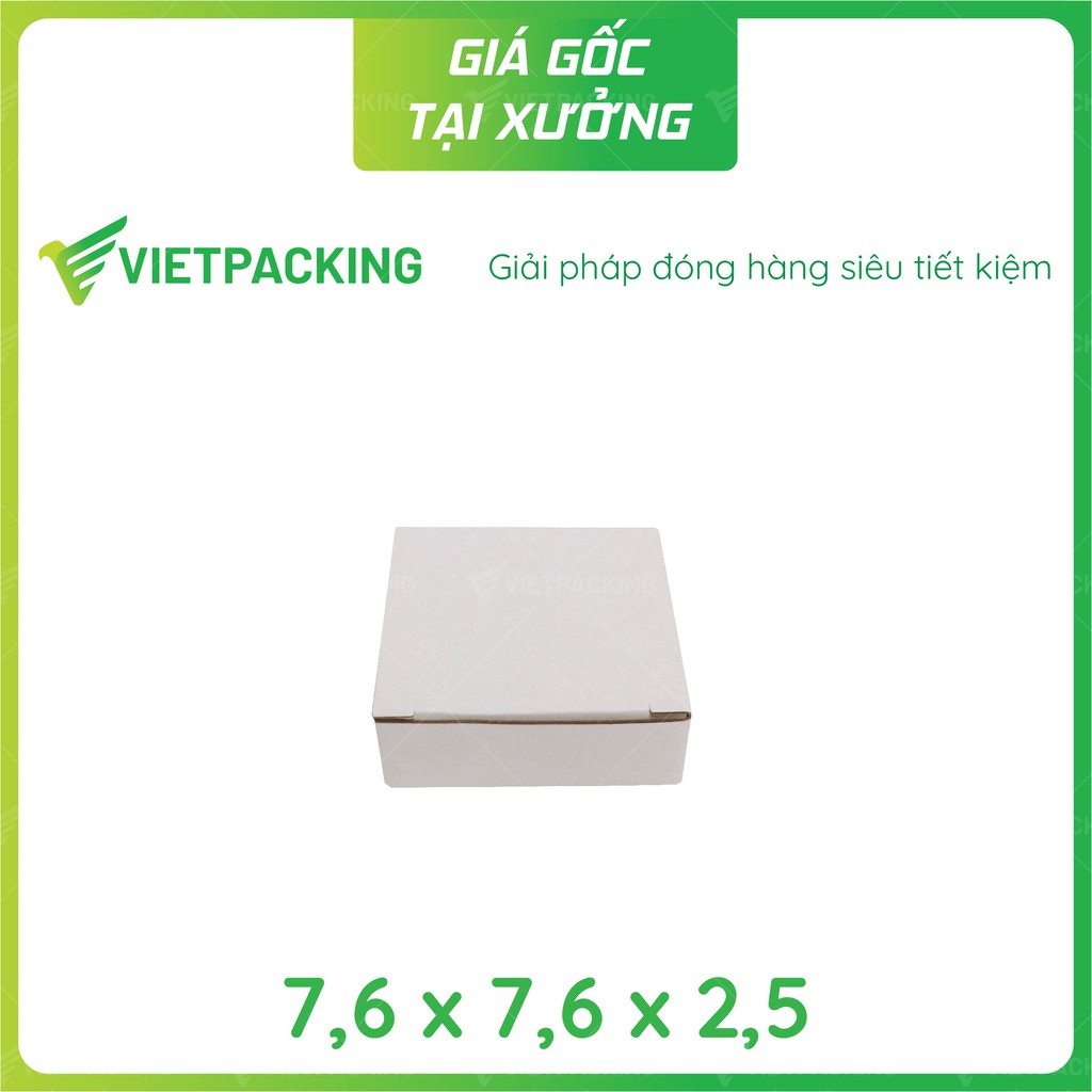 7,6x7,6x2,5 - 50 hộp carton nắp gài 1 đầu màu trắng nhỏ V225