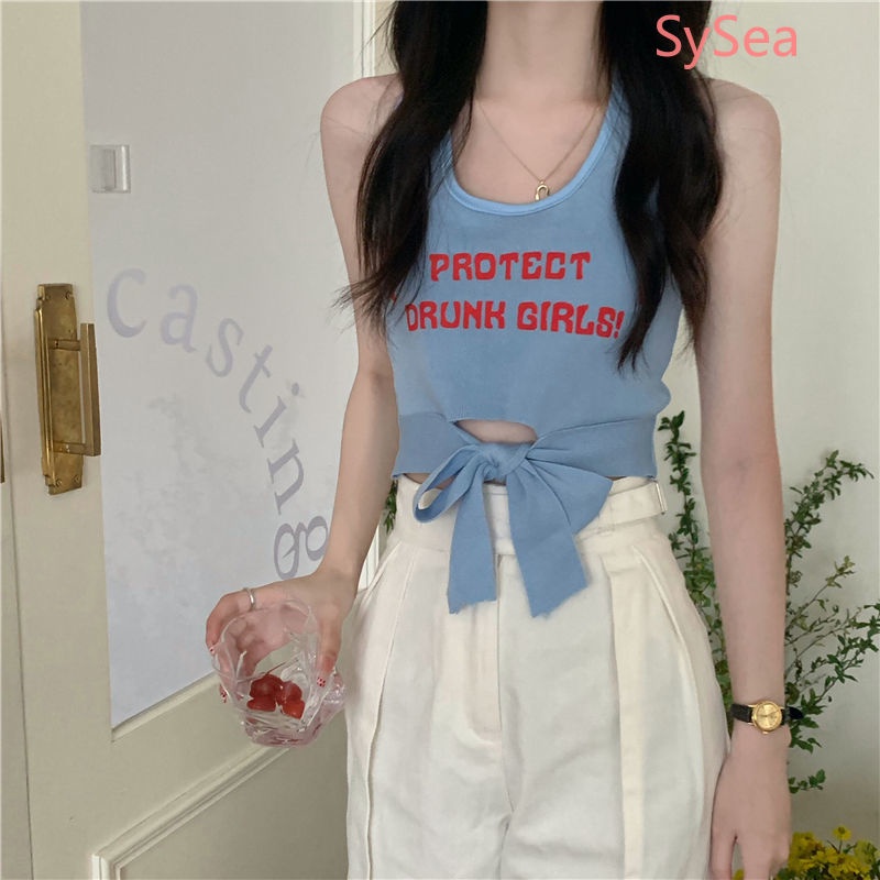 Áo Dệt Kim Hai Dây In Chữ Thời Trang Mùa Hè Cho Nữ