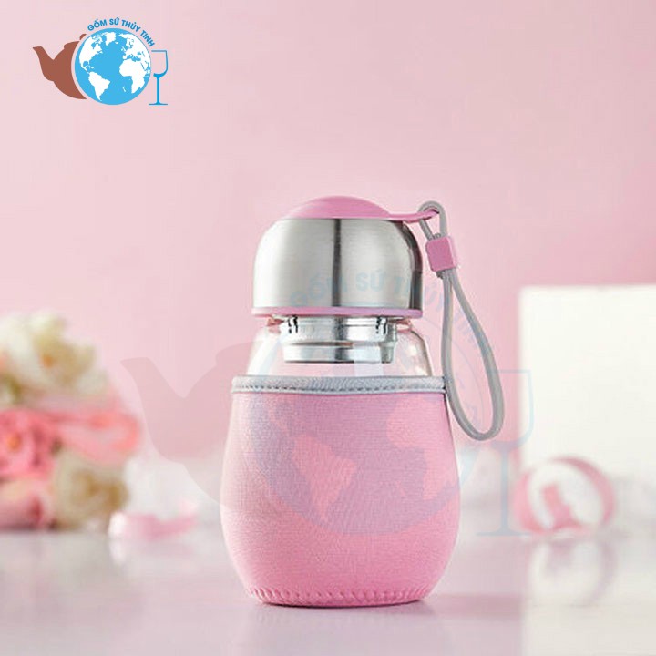 Bình nước thủy tinh nắp lõi lọc có vỏ bọc 400ml