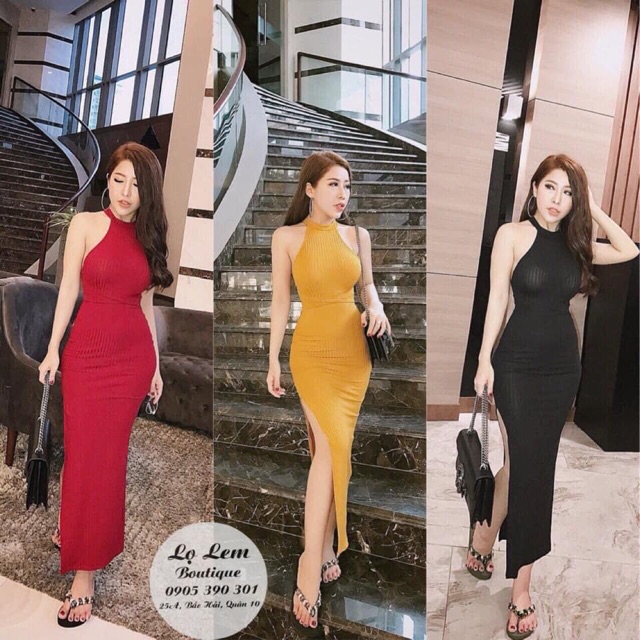 đầm body yếm xẻ đùi