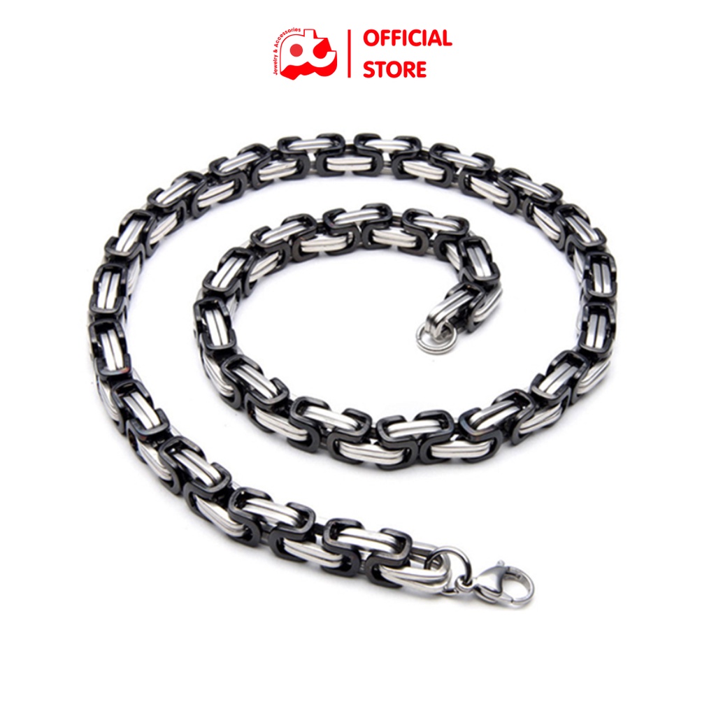 Dây chuyền nam thời trang kiểu ziczac PT JEWELRY kích cỡ 9mm màu trắng đen thép không gỉ PTDCNA40
