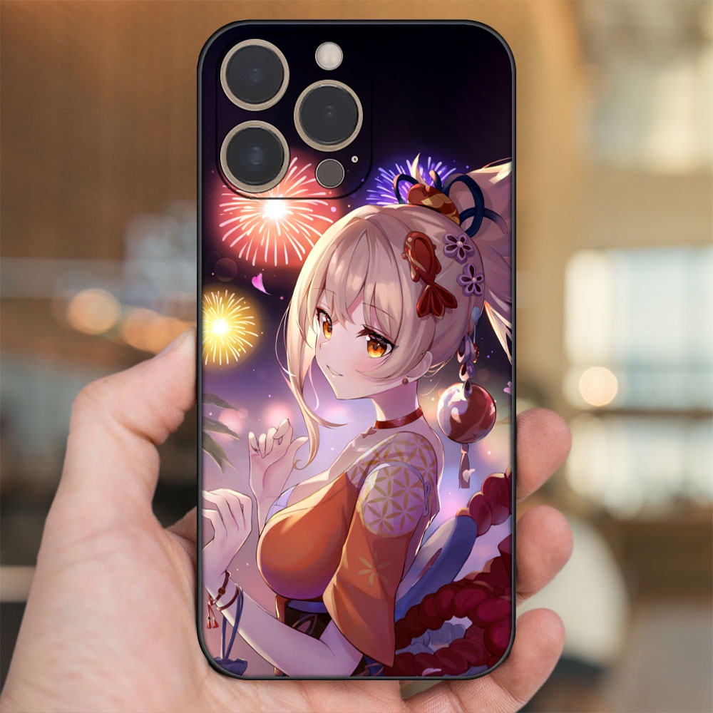 Ốp lưng iPhone 14 Pro dẻo đen cạnh vuông in hình Yoimiya Genshin Impact