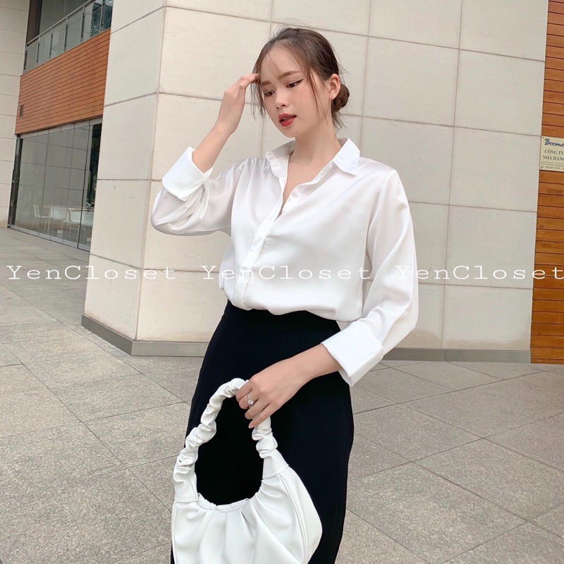 hình chụp thật - sơ mi lụa 3 màu