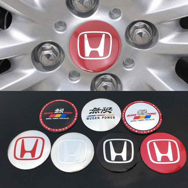 Set 4 Miếng Dán Logo Mugen 56.5mm Bằng Kim Loại Trang Trí Trục Bánh Xe Hơi Honda