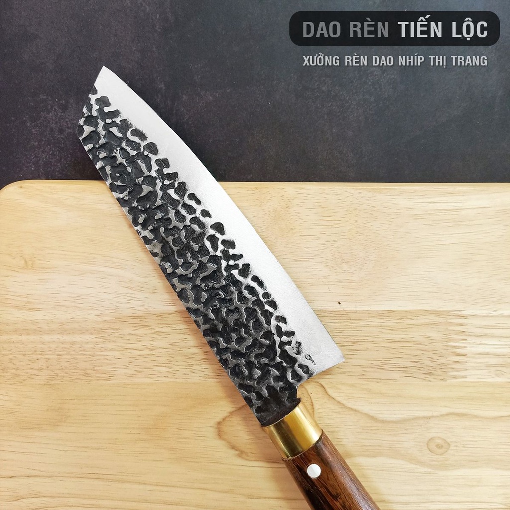 Dao Thái Lọc Thịt Mũi Vát Thép Nhíp Ô Tô Dập Vân 2 Mặt - Cán Cẩm Chỉ Khâu Đồng