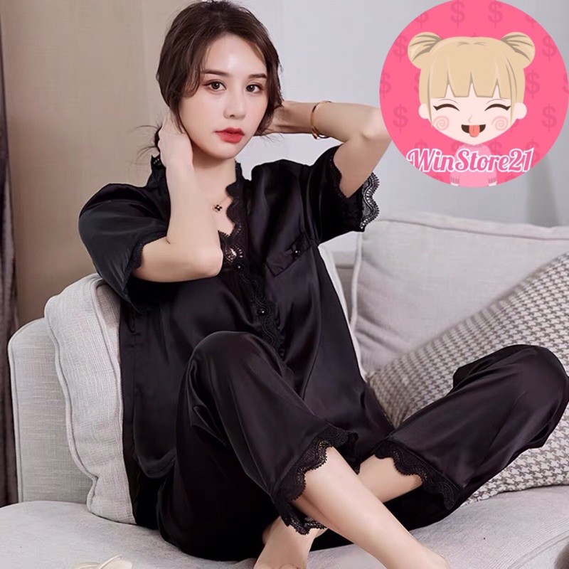 (FreeSize Lụa) Đồ Bộ Pijama Đồ Bộ Lụa Đồ Bộ Nữ Đồ Bộ mặc nhà tay ngắn quần dài ( Form 40kg đến 60kg )