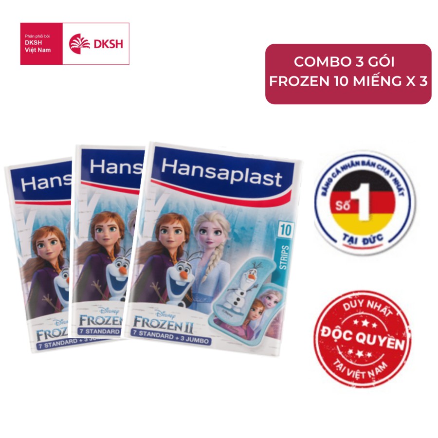 Combo 3 Băng cá nhân Hansaplast Disney Frozen II gói 10 miếng-Độc quyền duy nhất tại Việt Nam-Thương hiệu số 1 của Đức