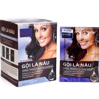 Hộp 10 gói dầu gội nhuộm tóc gội là nâu Matrix