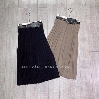 Chân váy xếp li da lộn