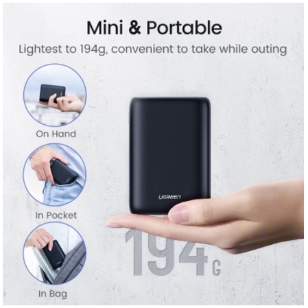 Sạc dự phòng Ugreen PD 18w Qc 4.0 3.0 Dung lượng 10000mah nhỏ gọn tiện lợi - 2 cổng ra -PB137