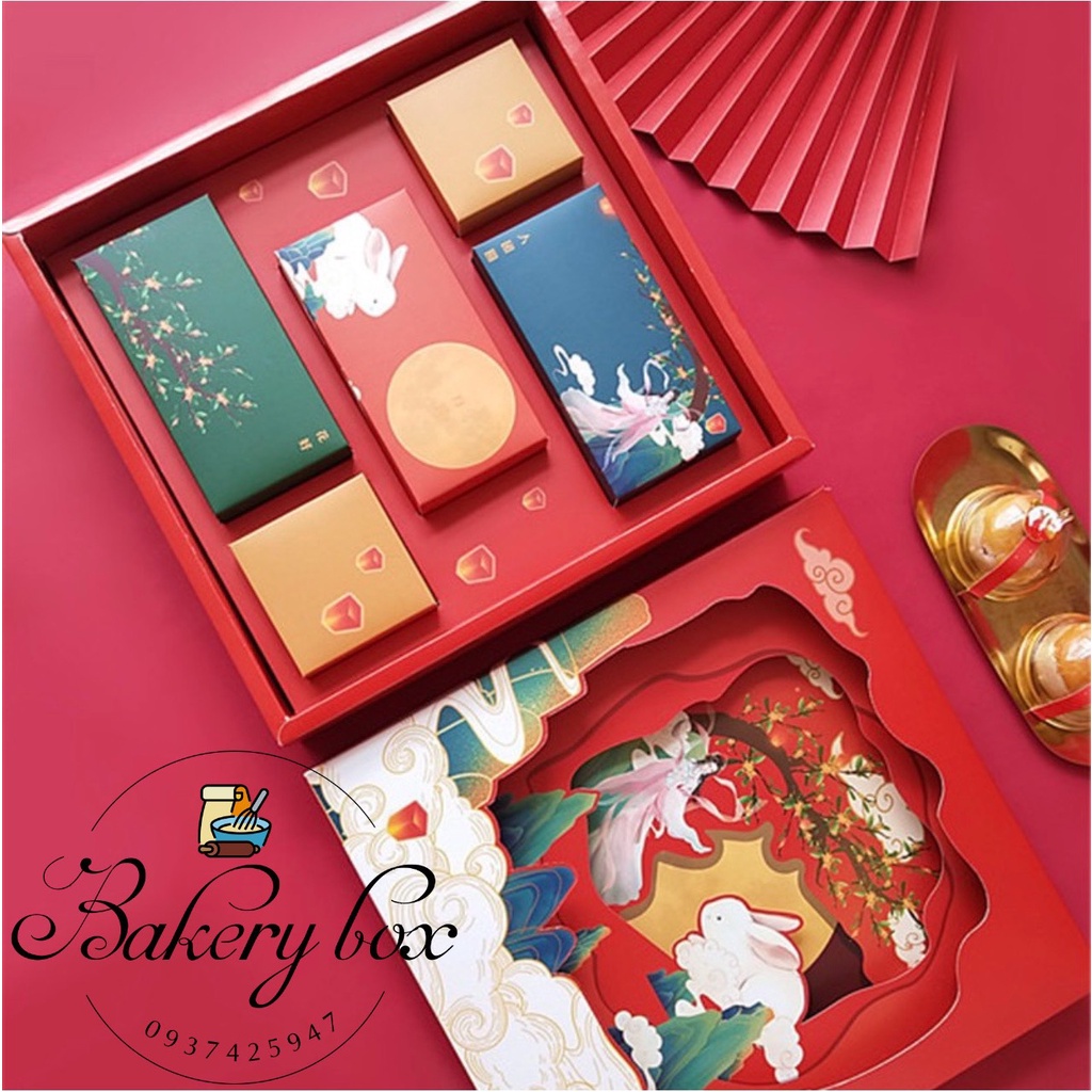 Set 10 | Hộp Túi Trung Thu 8 Bánh Hằng Nga Thỏ Ngọc 80gr - 125gr  (Mẫu Mới 2023)