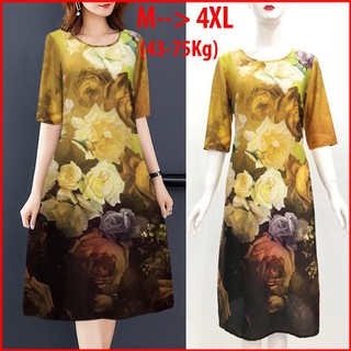 GOTI  – HÌNH THẬT – ĐẦM SUÔNG TRUNG NIÊN SIZE LỚN KIỂU ĐẦM SUÔNG IN HOA HỒNG VÀNG GOTI 3230