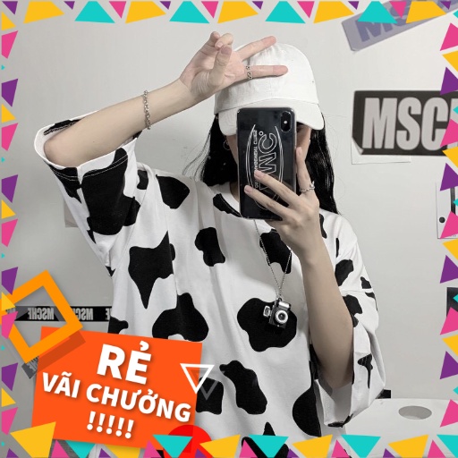 Áo Phông Nam Hoa Văn Bò Sửa, Áo Thun Unisex Dáng Rộng KM70. A47.G005