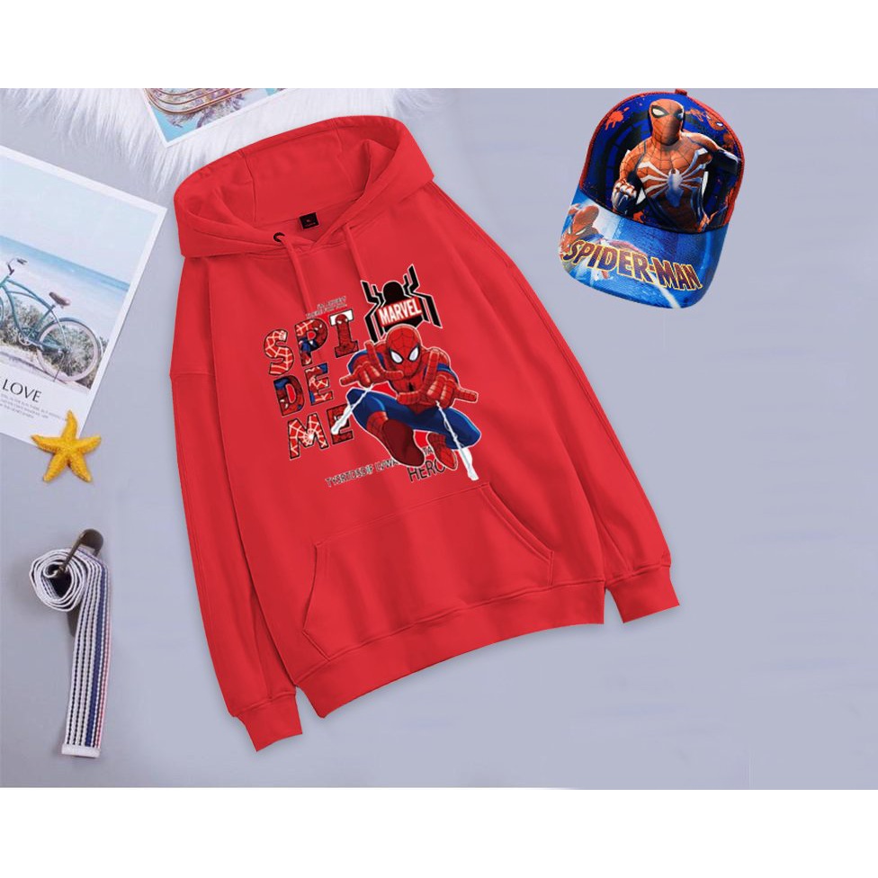 Áo Hoodie Bé Trai, Áo Thun Da Cá Có Mũ Phong Cách Hiphop in siêu nhân nhện spiderman-Trang 25 Kids-AT11