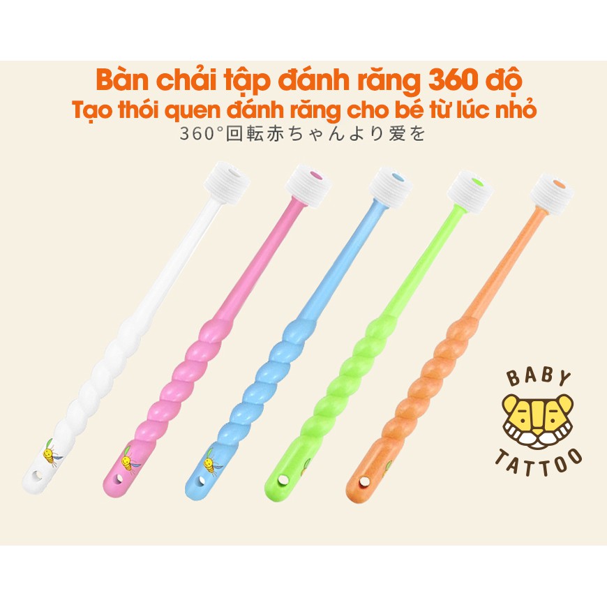 BÀN CHẢI ĐÁNH RĂNG XOAY 360 ĐỘ CHO BÉ TỪ 6 THÁNG ĐẾN 3 TUỔI - HÀNG NỘI ĐỊA NHẬT, lông bàn chải mềm, xoay 360 độ