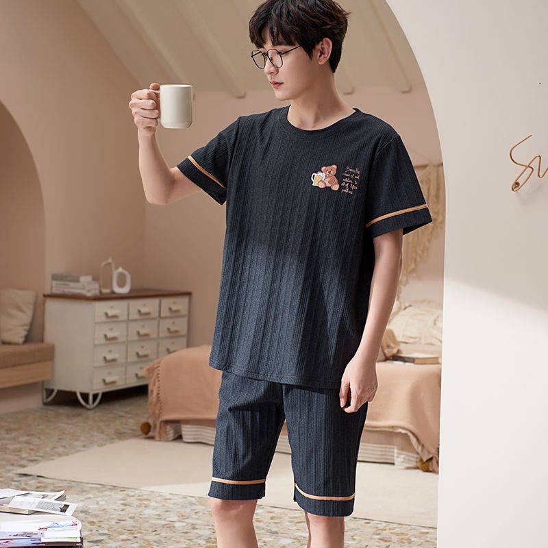 Bộ đồ ngủ nam mùa hè ngắn tay quần short phù hợp với cotton mỏng phần thanh niên giản dị lỏng lẻo XNhư l mùa xuân dịc