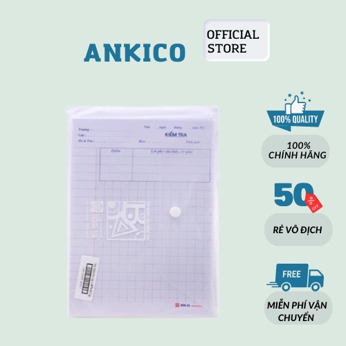 Giấy kiểm tra 4 ô ly Hồng Hà (4891) giấy kiểm tra cấp 1 tệp 6 tờ đôi ANKICO