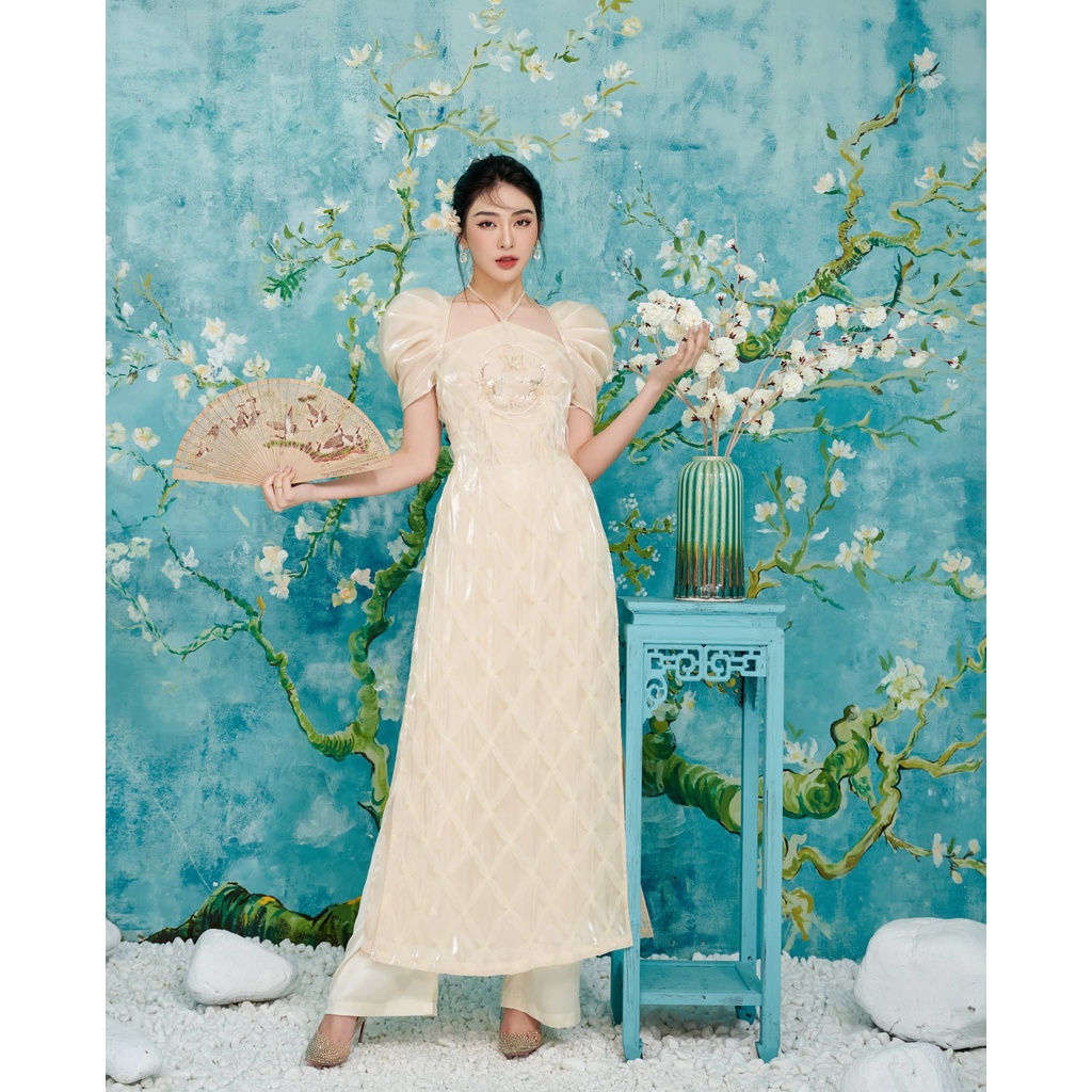 Áo Dài Cách Tân Tố Nữ Thiết Kế Tay Bồng Búp Kết Hợp Đính Kết Tinh Xảo Đơn Giản Nhẹ Nhàng Hot 2022