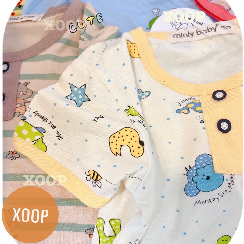 Bộ  cộc tay cổ trụ  chất thun lạnh in họa tiết mặt cười cho bé (size 8-18kg) BC2