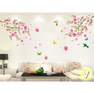 Decal dán tường Hoa đào chim én