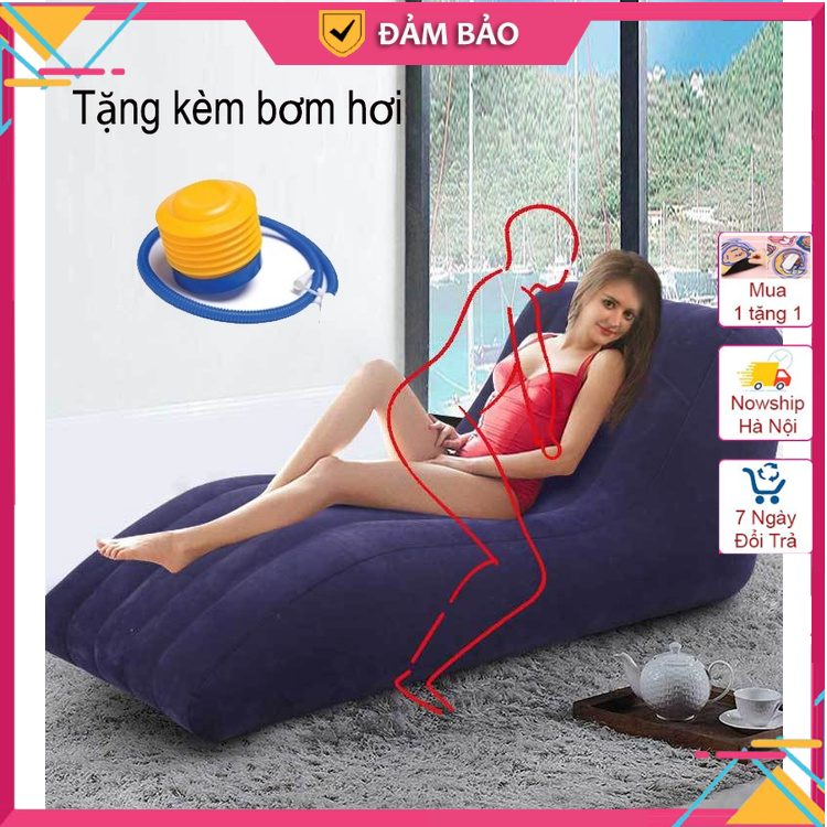 Ghế tình yêu bơm hơi cao cấp - Ghế hơi mặt phủ nhung êm ái chịu tải tới 200kg có thế gấp gọn