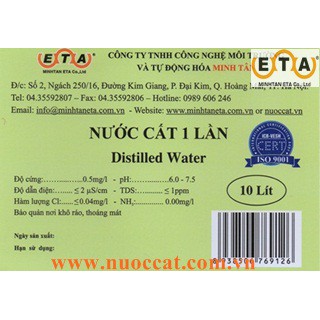 Nước cất 1 lần can 10 lít