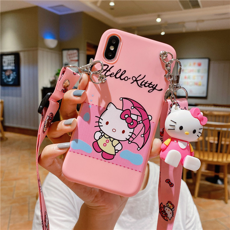 Ốp Điện Thoại Dẻo Họa Tiết Hoạt Hình Hello Kitty Kèm Búp Bê + Dây Đeo + Giá Đỡ Cho Xiaomi Mi 5x 6x 9t Pro 9 10 Pro A1 A2 Lite A3 Cc9E