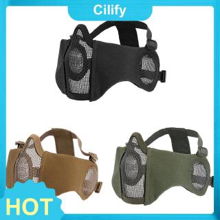 Adjustable Half Face Steel Wire Mesh Mask with Ear Protection for Airsoft Outdoor Sports