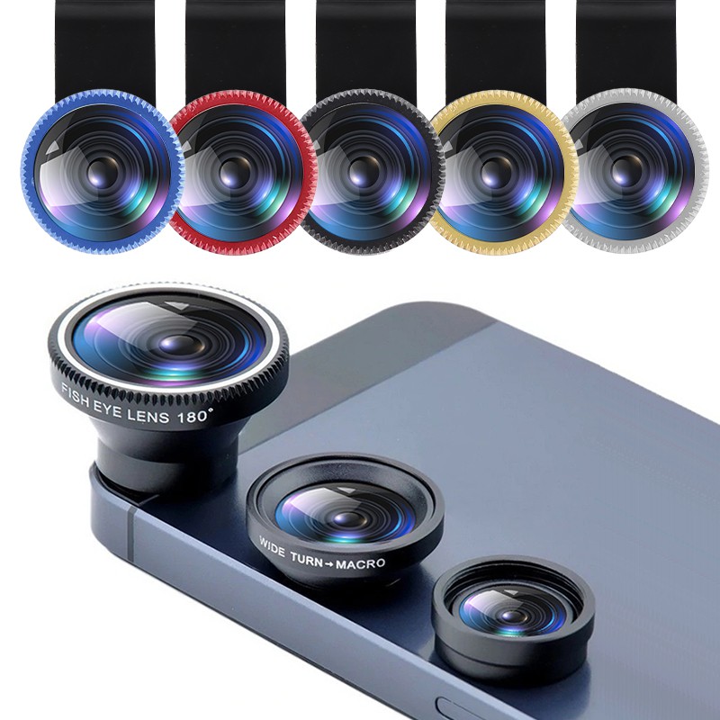 Ống kính mắt cá 3 trong 1 dùng kẹp camera điện thoại iPhone Xiaomi Huawei Lenovo