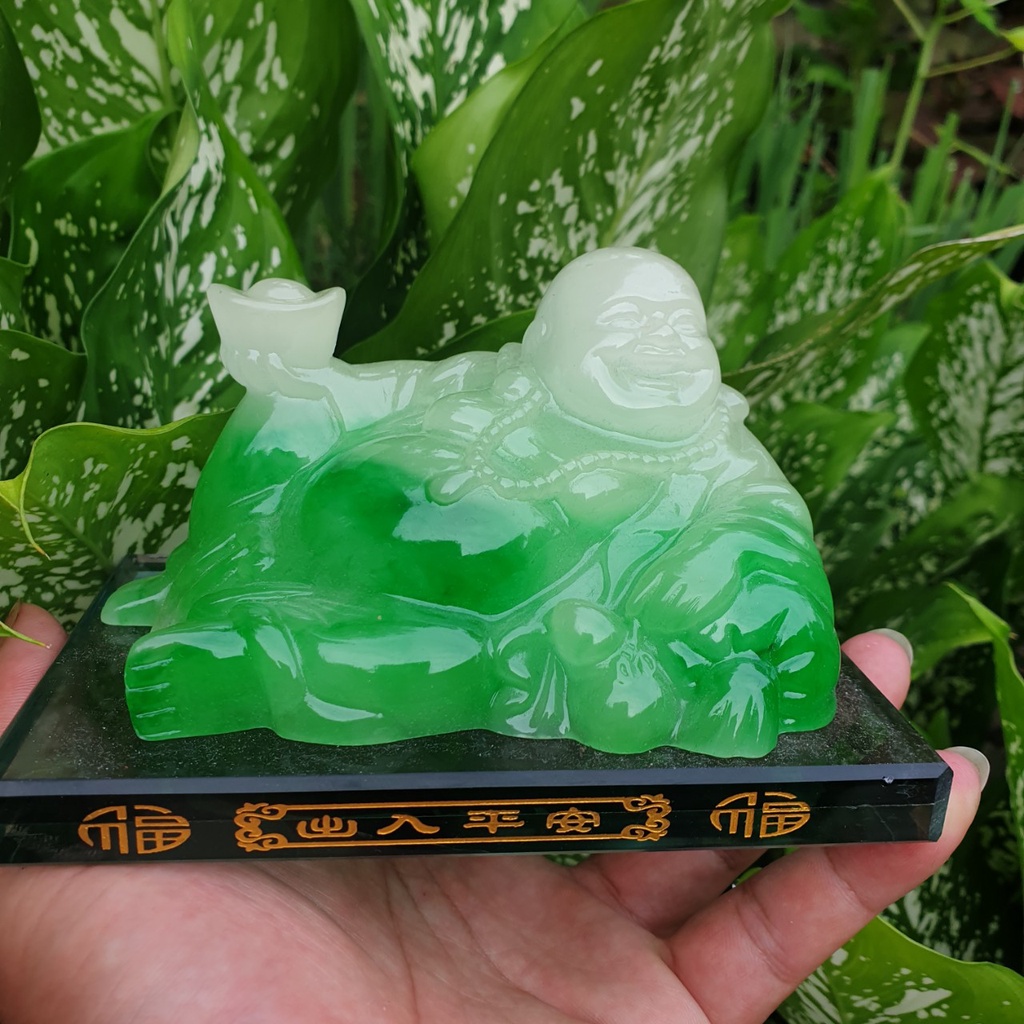 (Loại tốt) Tượng ngọc phật di lặc xe hơi đá phong thủy có ngăn nước hoa cho ô tô, để bàn làm việc , đồ chơi xe hơi đẹp