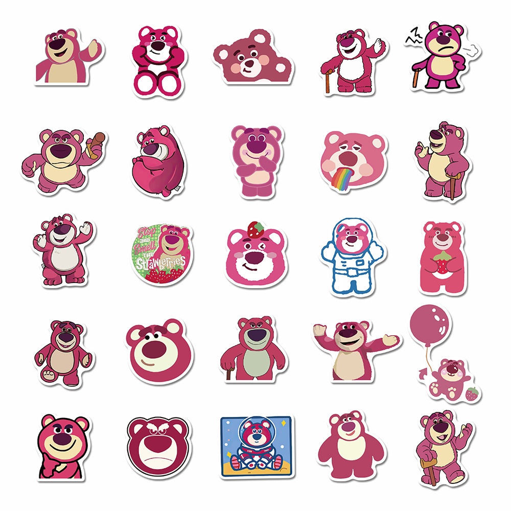 Set 50 miếng dán trang trí laptop/đàn guitar chống nước hình gấu dâu tây dễ thương