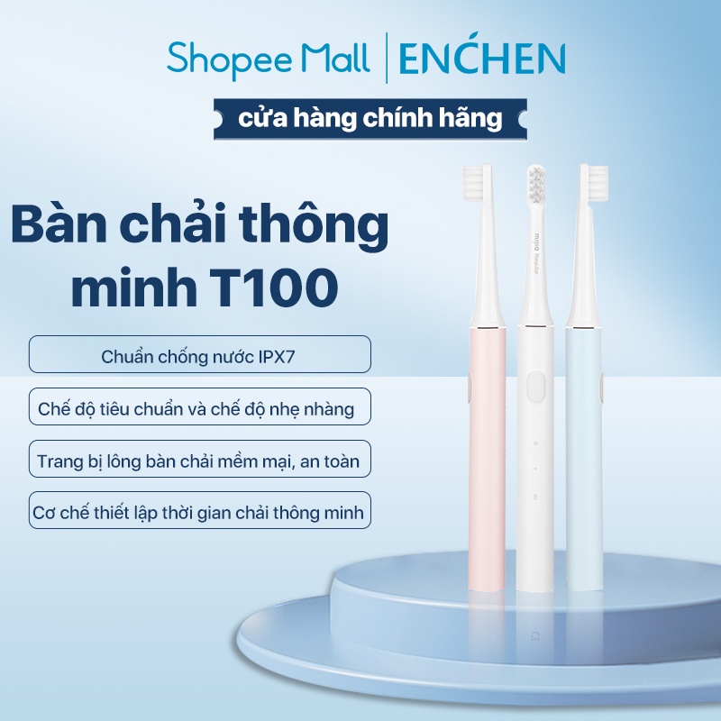 Bàn chải điện thông minh T100 Kháng nước IPX7 Pin có thể sử dụng kéo dài đến 30 ngày