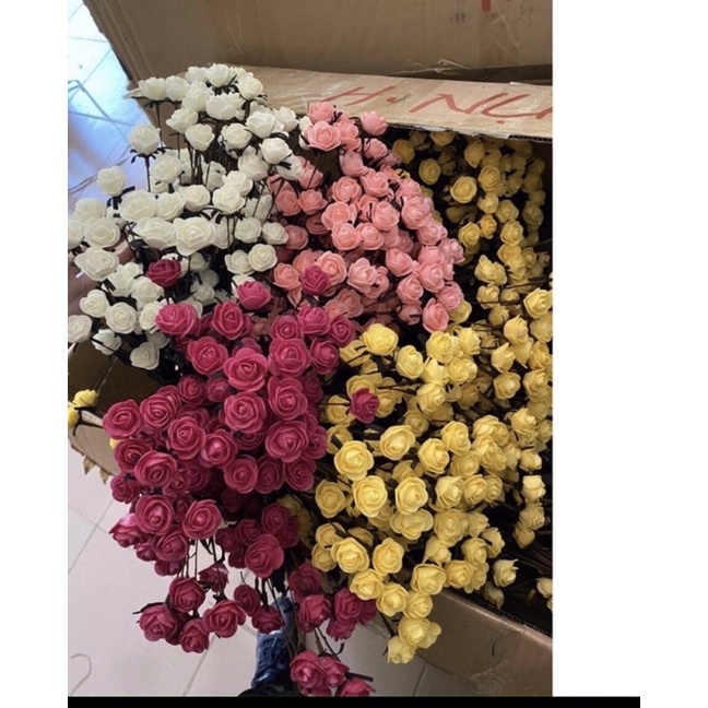 Hồng mini dạng bụi hoa giả,hoa giấy,cành 15 bông hoa nhí