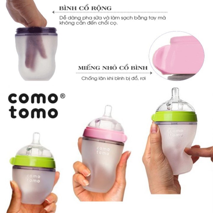 (Chính hãng) BÌNH SỮA SILICONE COMO TOMO 250ML (Hàn Quốc) Bình tập bú chống sặc sữa 100% Silicone Y Tế đạt tiêu chuẩn Mỹ