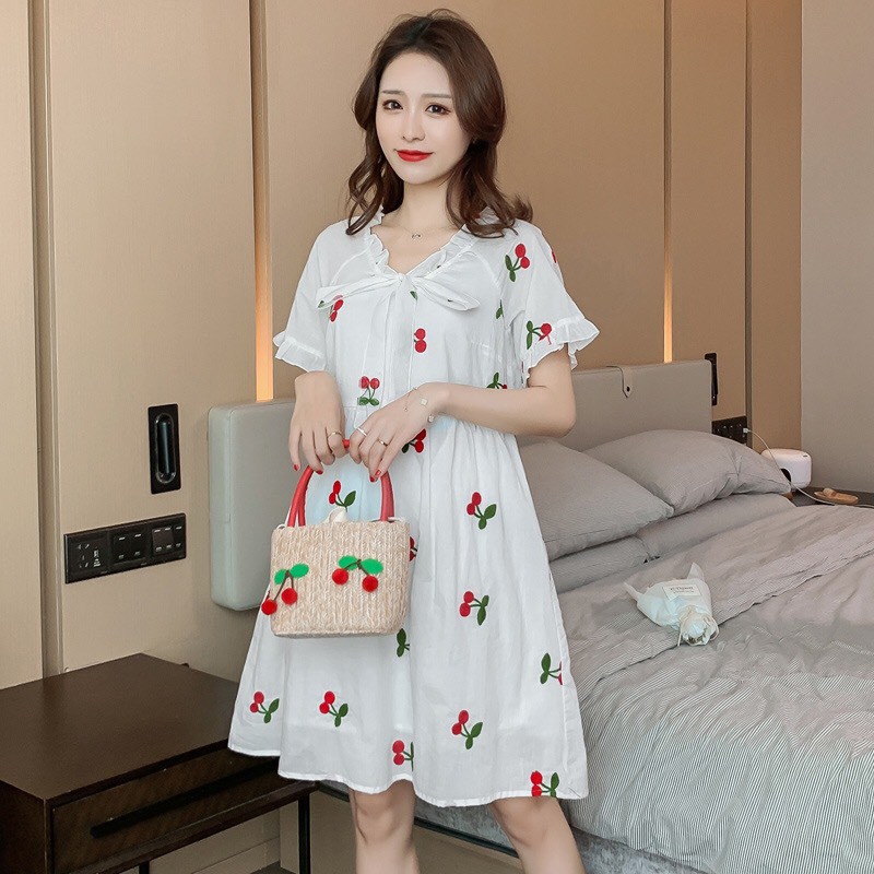 Váy Tiểu Thư, Họa Tiết Cherry, Kiểu Dáng Babydoll