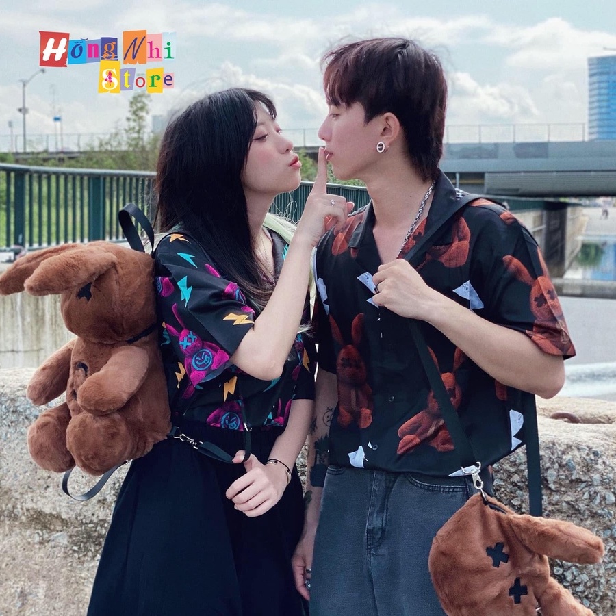 Áo Sơ Mi Hoạ Tiết Thỏ Hồng Tay Lỡ Dáng Rộng Ulzzang Unisex, Sơ Mi Đi Biển - MM