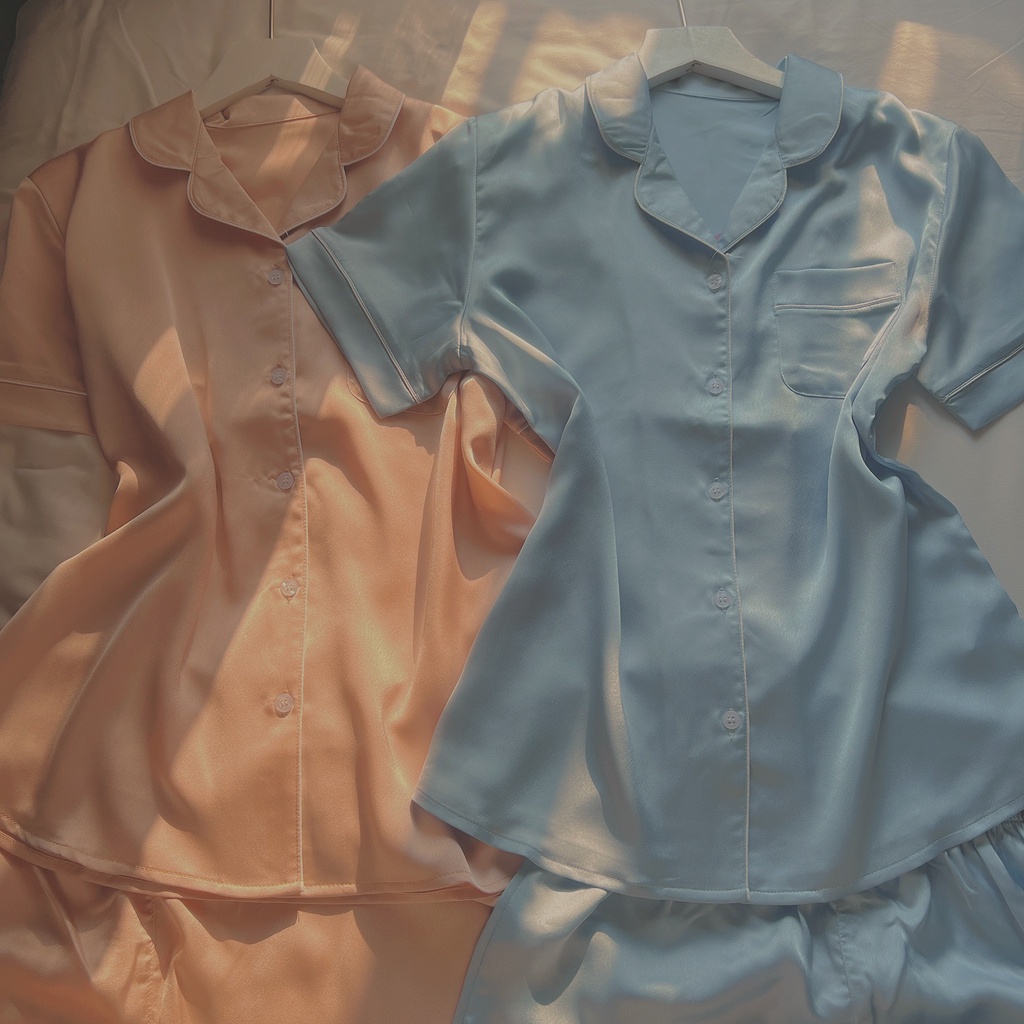 Pijama lụa nữ quần ngắn viền trăng , Đồ bộ mặc nhà nữ lụa GHP-GARMENT