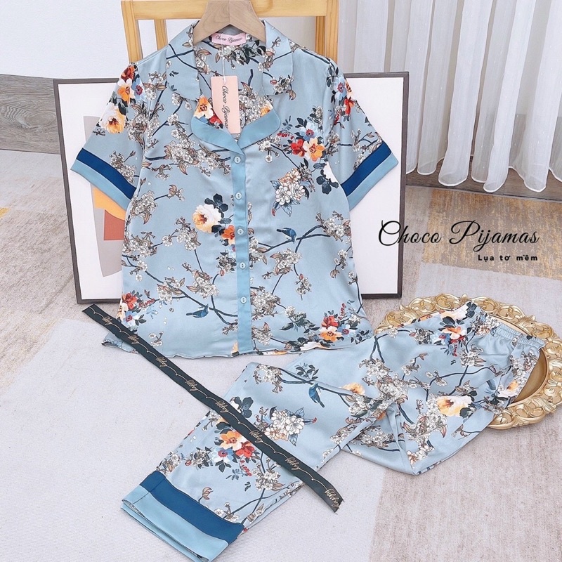 Bộ lụa áo ngắn tay quần dài hãng SAM bộ pijama cao cấp