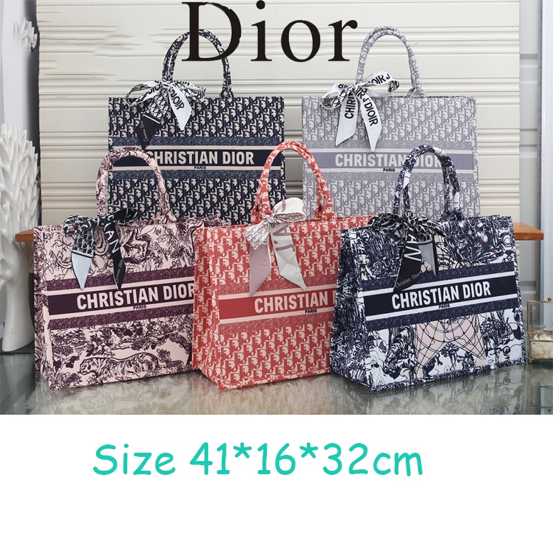 Túi tote xách tay DIOR du lịch sức chứa lớn thêu họa tiết cổ điển chất lượng cao